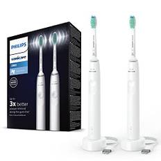 Philips Sonicare 3100 elektrisk tandborste, sonisk tandborste, trycksensor och timer, vit, tvåpack, modell HX3675/13