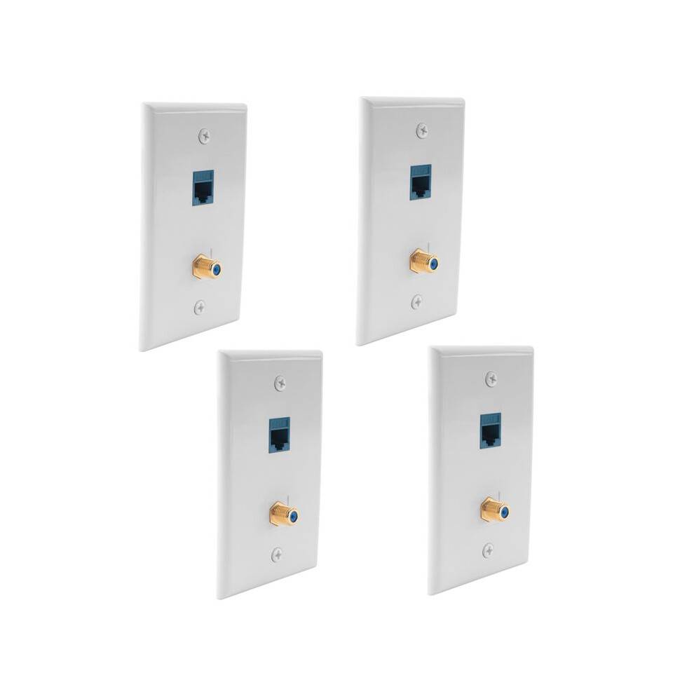 4 Packs Ethernet Coax Wall Plate Outlet with 1 Cat6 Port and 1 Gold-Plated Coax F Type Port RJ45 Wall Plates