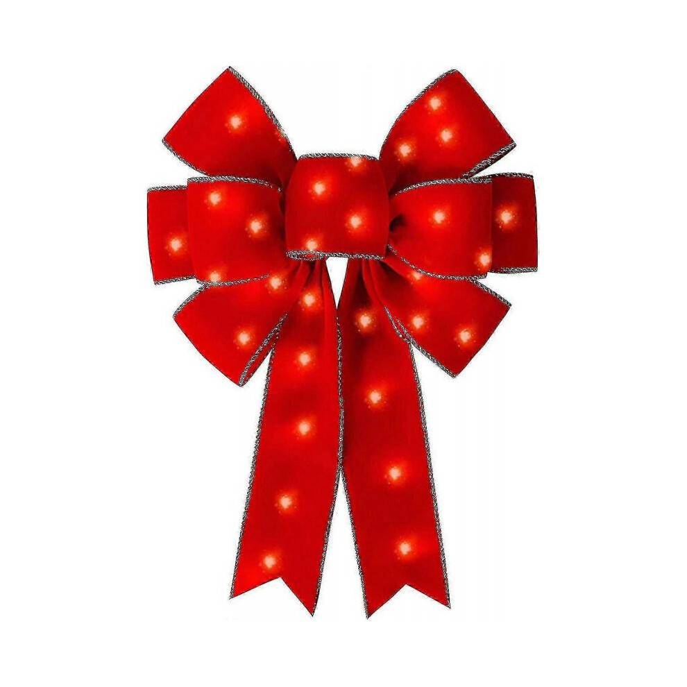 (LED 1-pack (12*14 inch)) LED Red Bows Christmas Decorations Big Wired Velvet Bow with LED Lights for Wreaths Outdoor, Tree