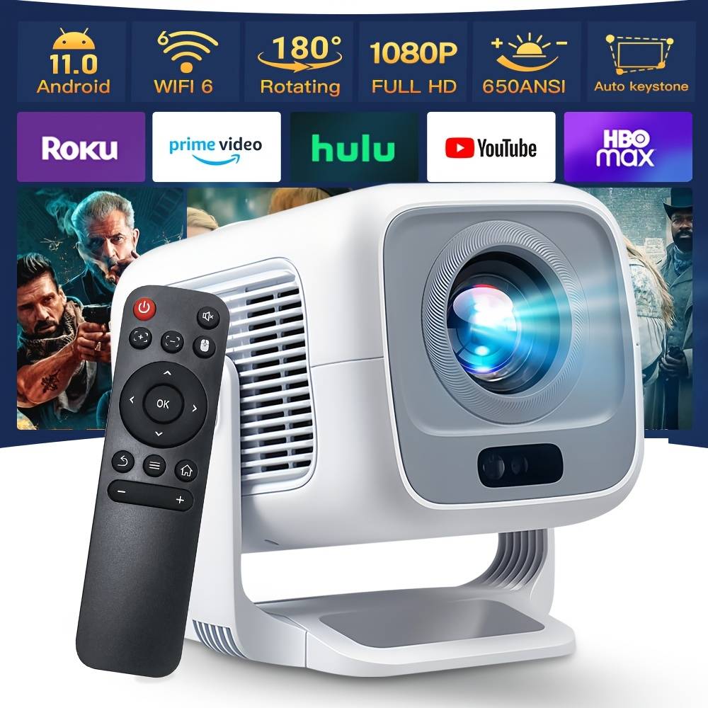 TEMU 4k Support 1080p Hd Local Projector With Wifi6 And Bt5.4, 650ansi, Movie Home Theater With Auto Focus & Keystone, For Indoor Use, Smart Projector Compatible With Phone/tv Stick/pc/ps5