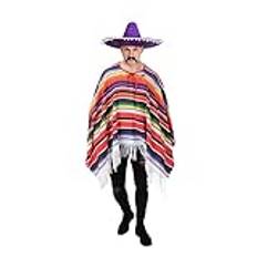 Mexikansk maskeraddräkt för vuxna – poncho, sombrero och falsk mustasch – lila