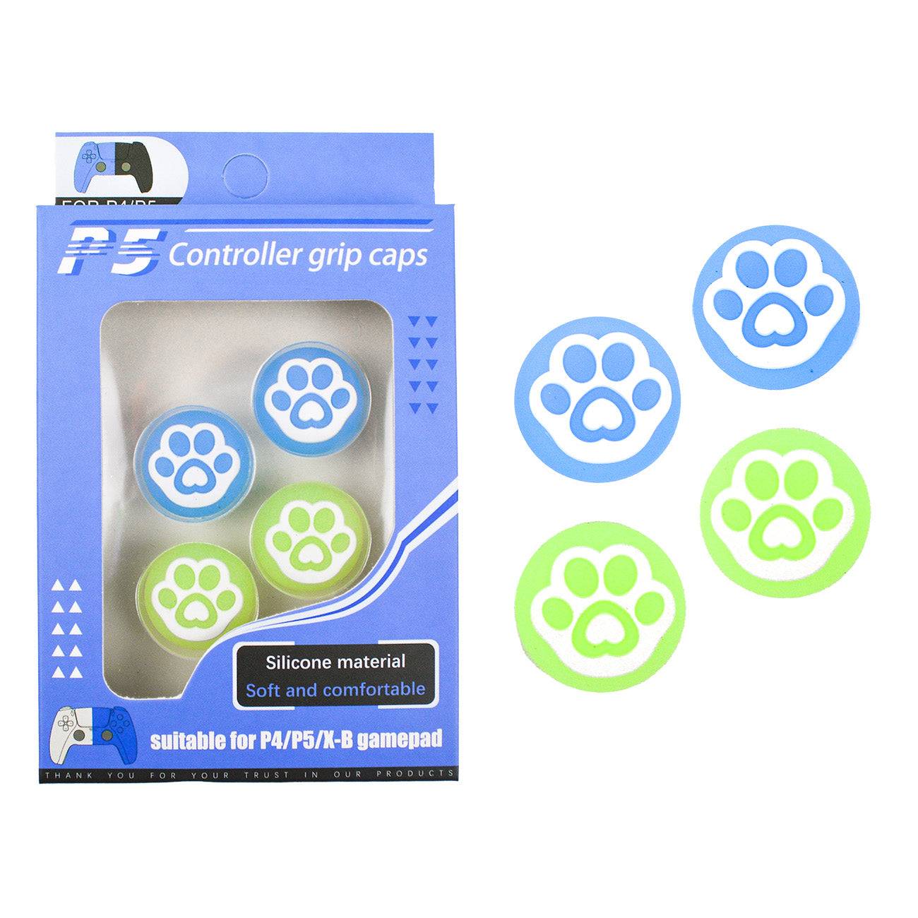 4 Pack Controller Paw Thumb Grips - Blå og grøn