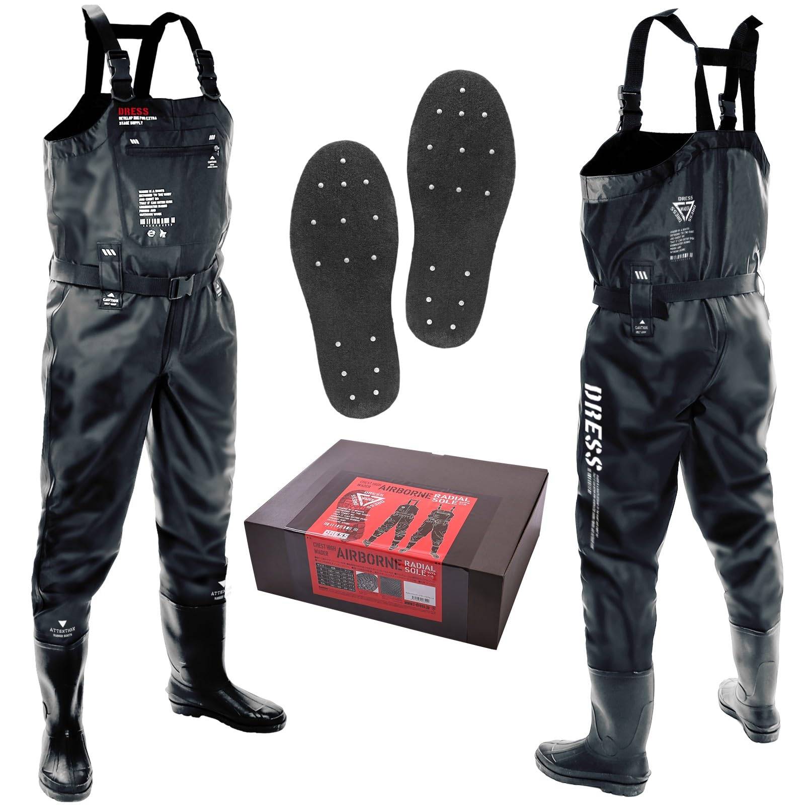 DRESS Waders Chest High Waders AIRBORNE M Felt Spikes Disaster Prevention Disaster Felt Spike [Height] 165-170 [Boots] 25-25.5