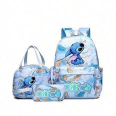 Stitch Series Cartoon Three Pieces Backpack, Waterproof And Dirt Resistant, Cute And Casual, Outdoor Travel Backpack - Multicolor