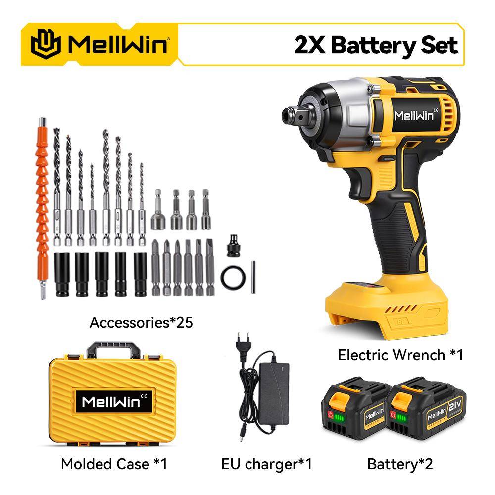 MELLWIN 520N.M Borstlös Elektrisk Skruvdragare 3-I-1 Sladdlös Mutterdragare Elektrisk Skruvdragare Borrmaskin För Makita 18V Batteri Stift 2 Battery-Set A