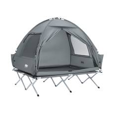 SoBuy Campingtält för 2 Personer – Med Fältsäng, 2-i-1 Tält | 193x145x185cm Ljusgrå OGS32-II-L-HG