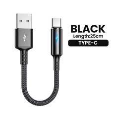 0,25 m kort USB-laddarkabel Datasladd Typ-c Micro IOS Til iPhone 13 12 iPad 3A Hurtigladning Telefonkabel Power Bank Datakabel Type-c sort