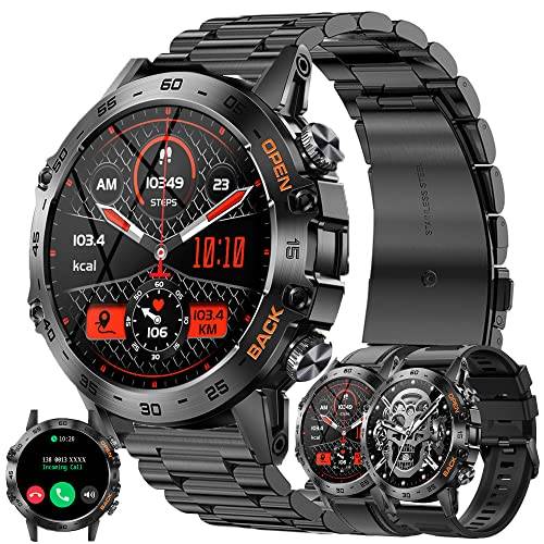 Smartwatch Män med Telefonfunktion, Fitness Tracker 1,39" HD Pekskärm, Smartklocka med Sömnmonitor Pulsmätare 123 Sportlägen Sportklocka Fitnessklocka Armbandsur för Android IOS (Svart)