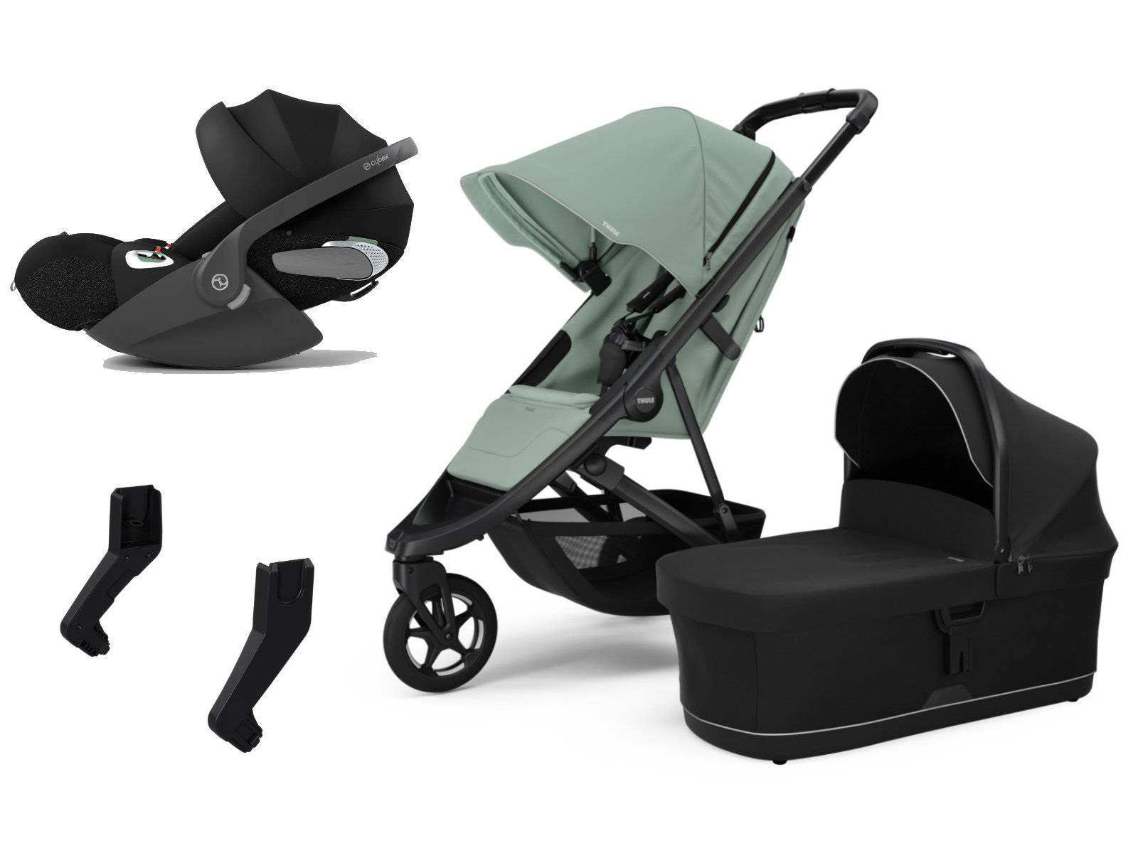 Thule Spring 2 Stroller Set 3-in-1 incl. Cybex Cloud T i-Size Car Seat - Mist Green on Black