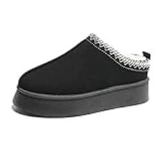 Women's Slippers Suede Platform Mini Boots Fuzzy Cozy Slippers Winter Fluffy Warm Comfy Furry Shoes for Outdoor Indoor House(Black,41)