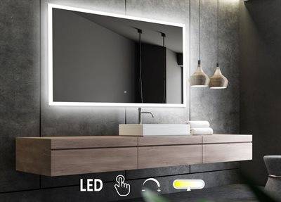 Firkantet spejl med LED lys, front og back & lysstyring 100 x 80 cm