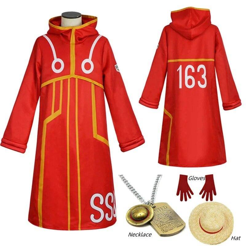 Egghead Island Costume Monkey D Luffy Robe Cosplay Costume 163 Luffy Jacka Kappa Hatt Outfit Halloween kostym cm red
