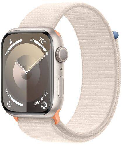 Apple Watch Series 9 Aluminium 45 mm (2023) | GPS + Cellular | Stjärnglans | Sport Loop Polarstern
