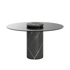 Karakter - Castore dining table Ø130, Pietra Grey / smoked glass - Matbord - Angelo Mangiarotti - Grå - Glas/Naturmaterial/Textilmaterial/Sten