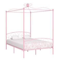 vidaXL Sänghimmel utan madrass rosa metall 120x200 cm