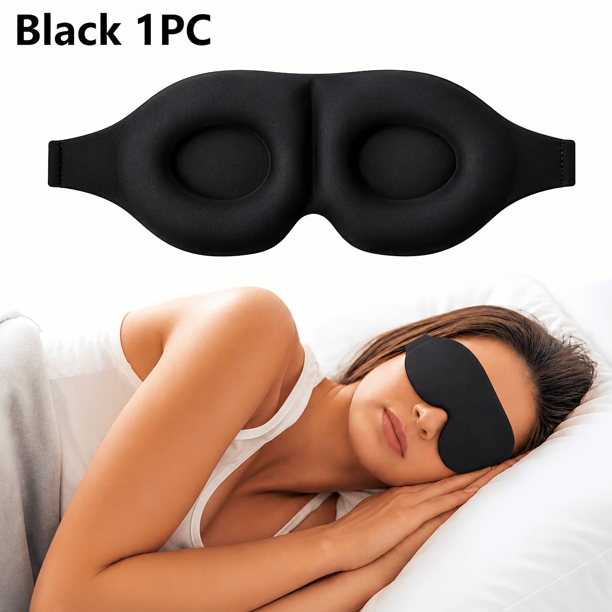 TEMU 1pc 3d Contoured Sleep Mask, 0 Eye Pressure Eye Cover With Adjustable Strap For Deep Sleep, Travel, Nap, Yoga Relaxation