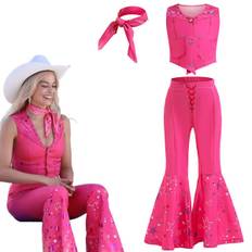 Halloween Barbie Kostume Pink Vest Lange Bukser Med Tørklæde Barbie Film Cosplay Kostumer Outfit Sæt Til Børn Piger Karneval Fancy Dress Up 12-13 Years