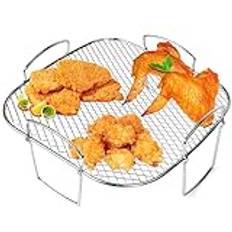 Friteringshylla fyrkantig för Cosori 5,5 l/Instant Vortex Plus 8,5 l/Gourmia 6,7 l/Tefal 6,5 l, luftfritös hyllställ, rostfritt stål luftfriterare tillbehör för Airfryer matlagning
