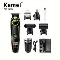 TEMU Kemei Km-696 Men's Electric Hair Clippers Set With Led Display, Usb Rechargeable Lithium Battery, Multifunctional Grooming Kit, Beard Trimmer, Nose Hair Clipper, Razor - ≤36v Operating Voltage