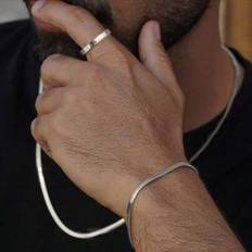 3st rostfritt stål minimalistisk geometrisk slät ring, ormbenskedja armband och halsband Smyckesset för män, dagligt slitage eller present - Silver (En-Storlek)