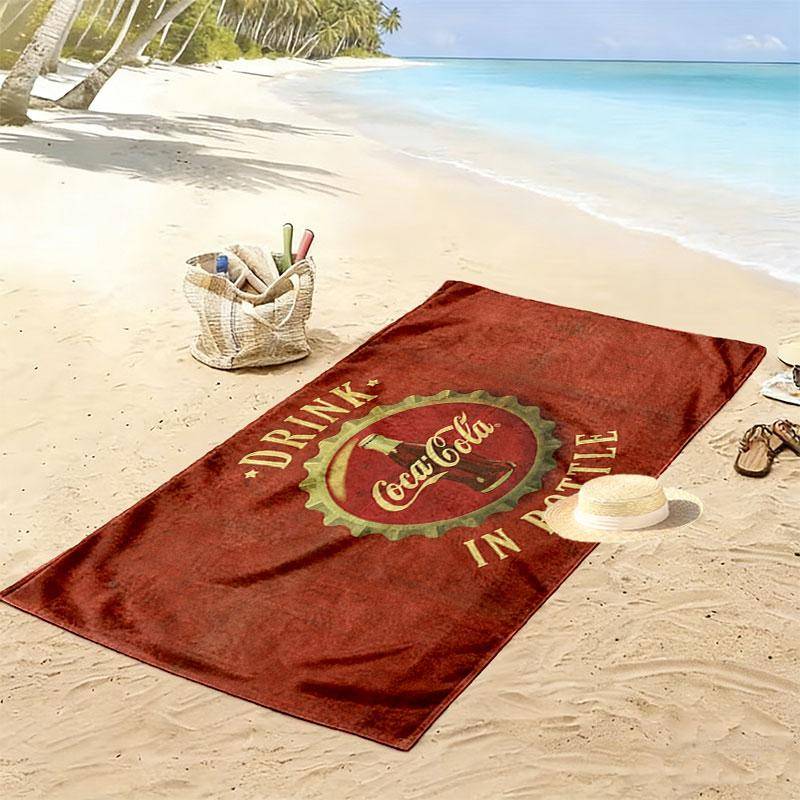 Coca-tryckt strandhandduk, Stor mjuk snabbtorkande handduk för strand, camping, simning