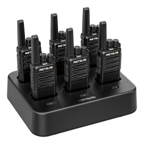 Retevis RT668 Walkie Talkie con Sexvägs Laddare, PMR446 Kanal 16, VOX, Nivå 0-9 Squelch, Stark, Spara Ström, Walkie Talkie Ricaricabili Portatile per Scuola, Hotel (6 Pezzi, Nero)