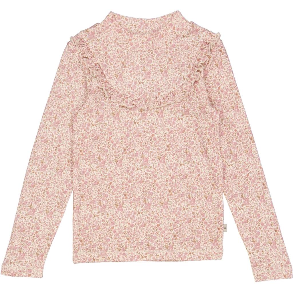WHEAT® - Langærmet Flæse T-shirt Uld - ivory flowers - Str 147/11 år.
