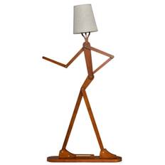Justerbar golvlampa i trä – 160 cm, tygskärm