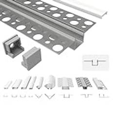 Tivendis LED-gipsprofil 2 m med lock mjölkaktig | UP-gipsprofiler för LED-remsor set om 8