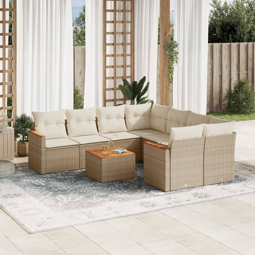 Sofasæt Til Haven 9 Dele Med Hynder Polyrattan - beige og cremefarvet