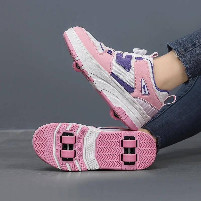 Damsneakers med 4 Hjul Racing Rullskridskor Barn 2-i-1 Avtagbara Rullskridskor för Åkning och Parkour