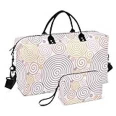 Spiral Paisley gul rosa duffelväska handbagage helgväska gymväska med toalettväska för yoga multifunktionell, Spiral paisley gul rosa, Set of 2, Art déco