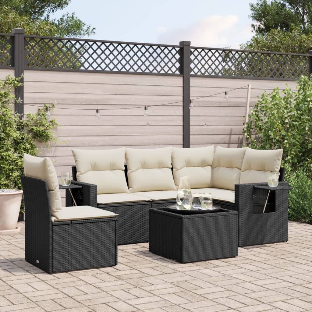 Sofasæt Til Haven 5 Dele Med Hynder Polyrattan - Sort og cremefarvet / Med bord