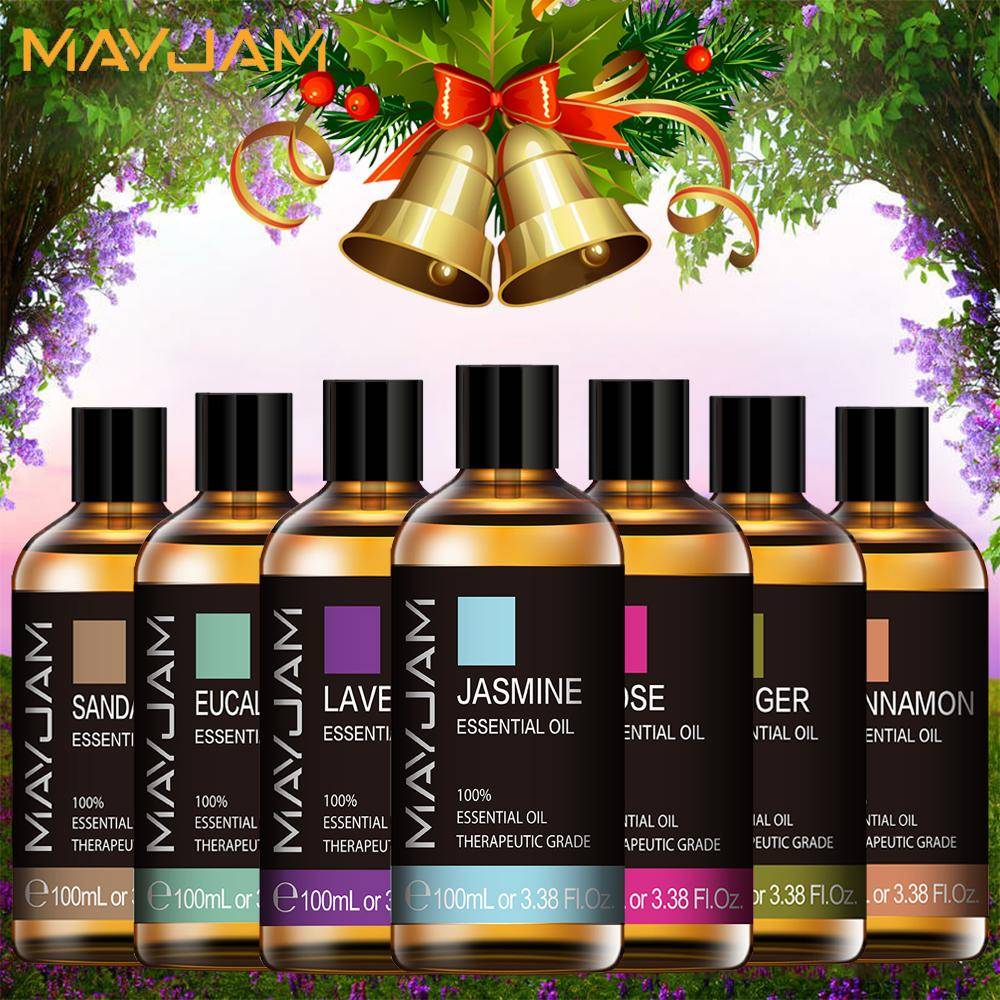 MAYJAM 100ML Lavendel Eukalyptus Kanel Växt eterisk olja för Spa Massage Hudvård Luftrenare Luftfuktare Aromaterapi Rose Tea Tree Oil