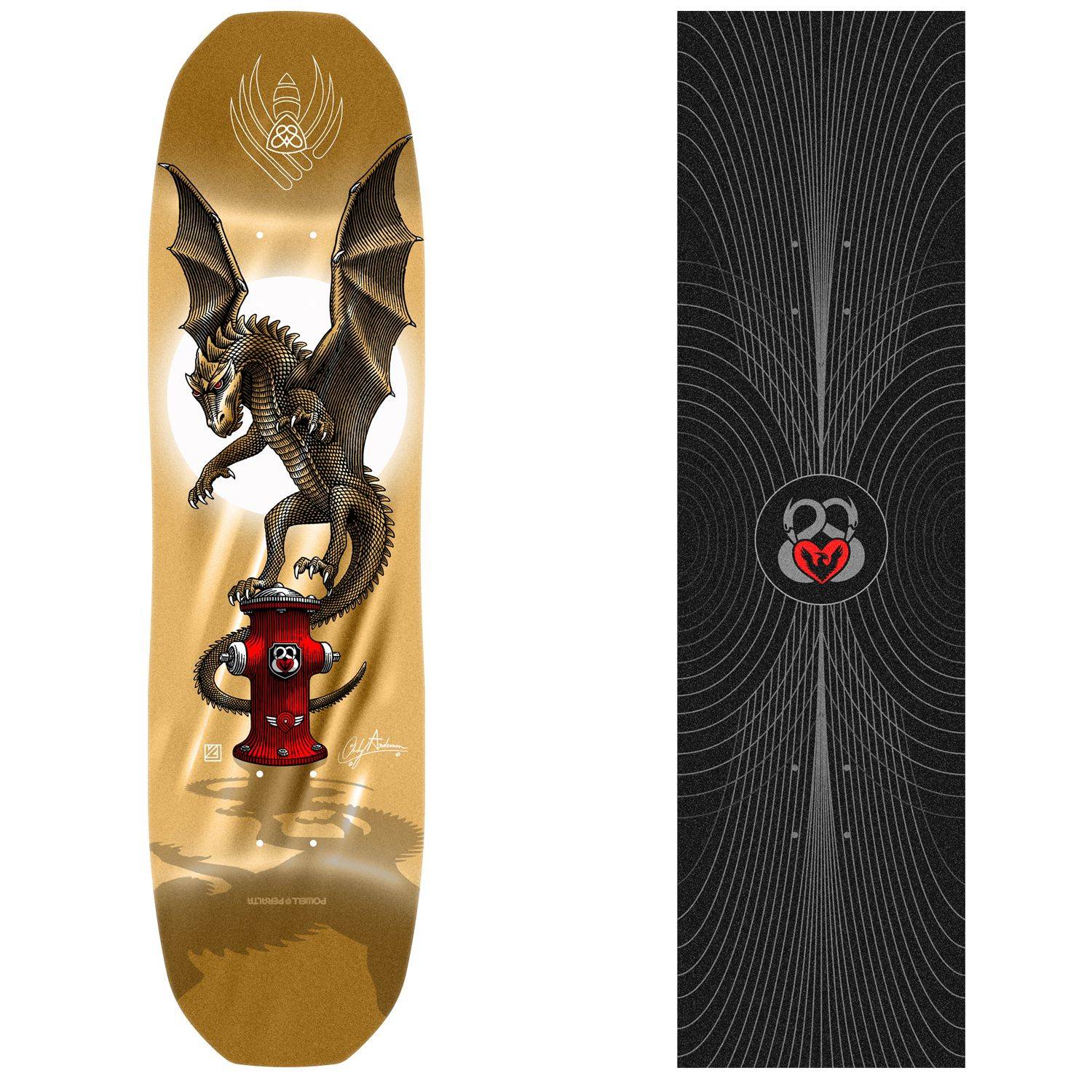 Skateboard Powell Peralta Andy Anderson Hydrant Flight Deck 8,4' Gold Foil + New Power Lines Griptape
