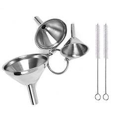 3 Stück Trichter Küche Edelstahl mit 2 Stück Reinigungsbürsten &Griff, Stapelbarer Kleiner Trichter Klein Küche Mini Trichter für die Übertragung von Flüssigen,Kochölen und Pulver,4.5/5.5/7.5cm