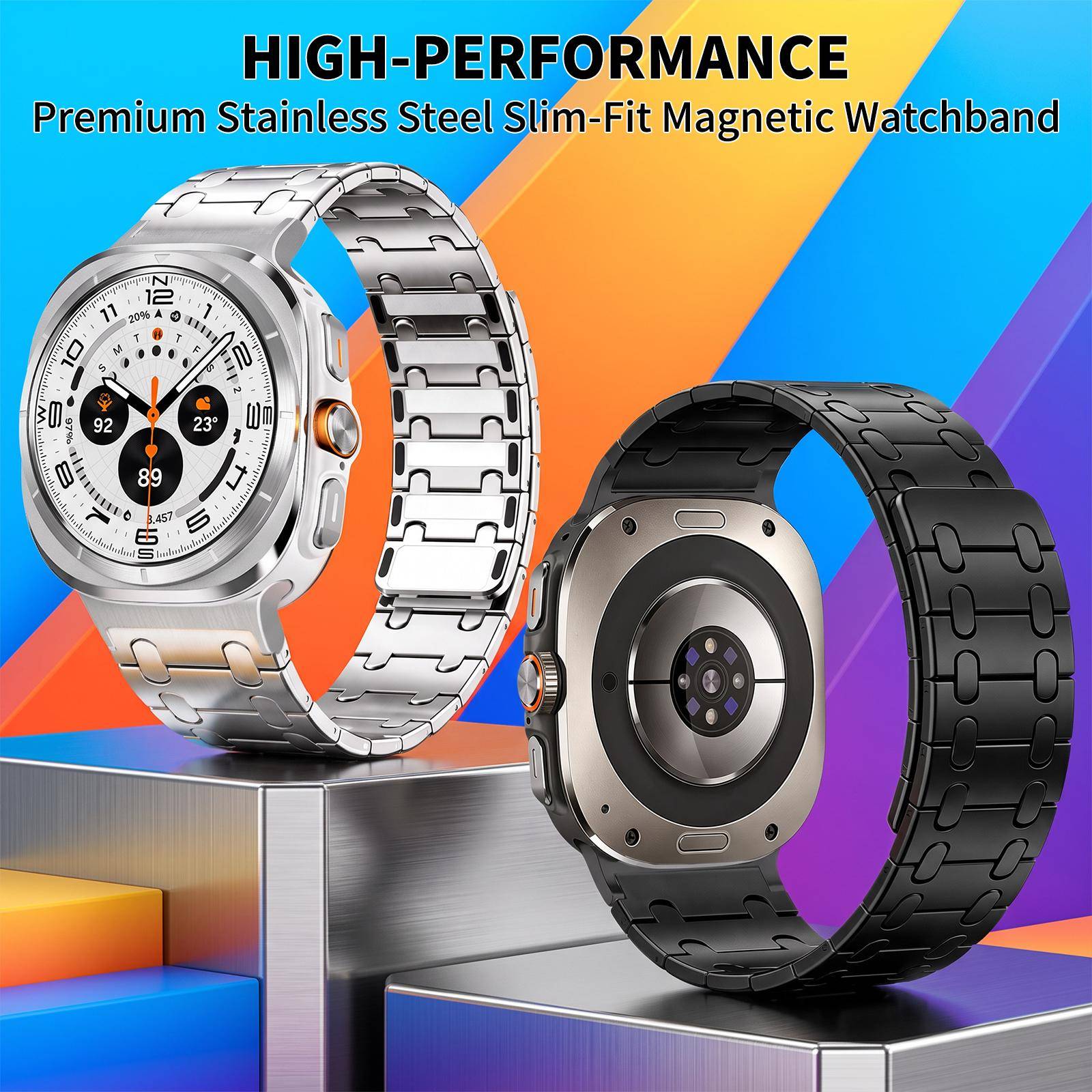 Magnetiska Remmar Lyxigt Rostfritt Stålband för Samsung Galaxy Watch Ultra 2 Klockarmband Armband för Galaxy Watch 9 8 Classic svart