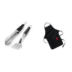 Weber 6645 Original Portable 2-Piece Stainless Steel Tool Set & 6474 Grillschürze, schwarz mit rotem Kettle Grill