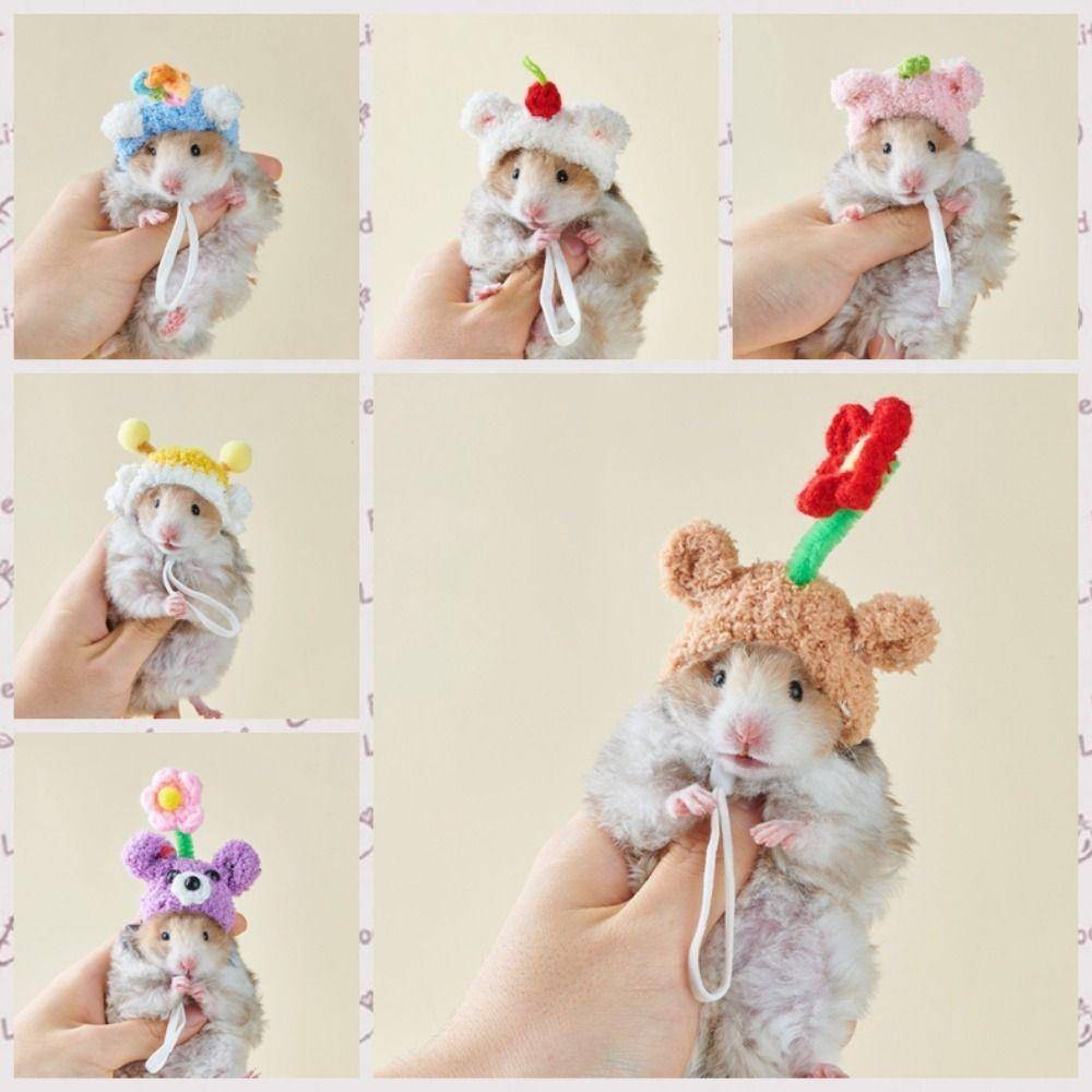 Dekorativ Hamsterullhatt Andningsbar Virkad Stickad Hamsterhatt För Fåglar Råtta Marsvin