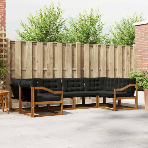 Utomhussoffset med kudde 6 pcs Naturlig och svart