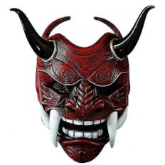 Samurai Oni Mask Japansk Hannya Hovedbeklædningsmaske Halloween Cosplay Fancy Dress Festrekvisit(Rød)