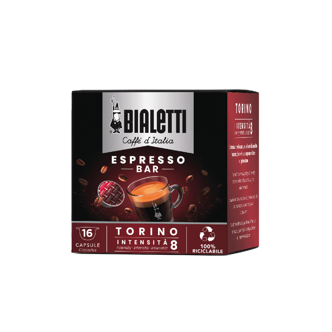 Bialetti Caffe’ d’Italia Coffee Capsules (Gioia Compatible) - 8 Pack (7g x 128) / Torino - 8 (8 Pack (7g x 128))