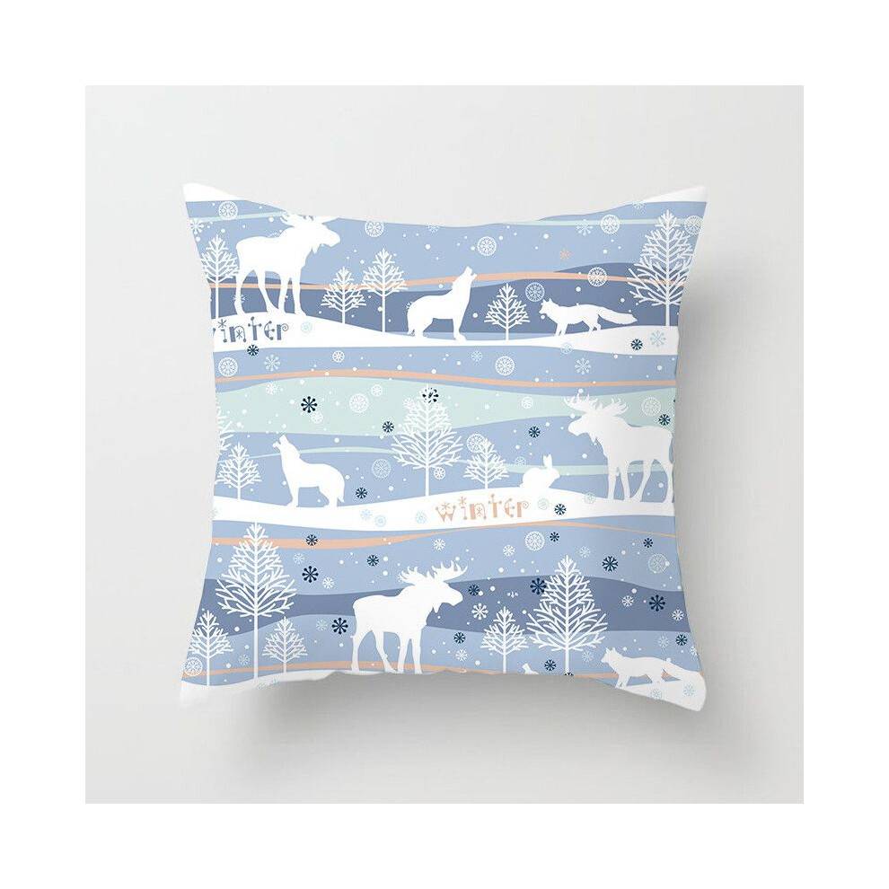 (Animal)Merry Christmas Cushion Cover Xmas Home Sofa Decor Snowflake Deer Pillow Case