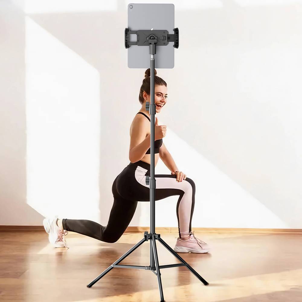 Adjustable Tripod Tablet Floor Stand 360° Rotating Holder, 24”-65” Height for 4-14” Tablets, Foldable & Portable Universal Mount