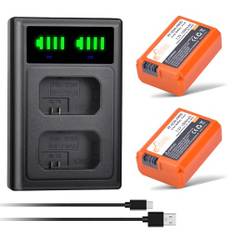 Pickle Power 1 500 mAh 2 st NP-FW50 batteri och laddare för Sony ZV-E10, A6000, A6400, A6300, A5100, a7, α7s, NEX-3, NEX-5, A7S II, A7R II, DSC-RX10 II, RX10 II, RX10 III, RX100 Mark IV