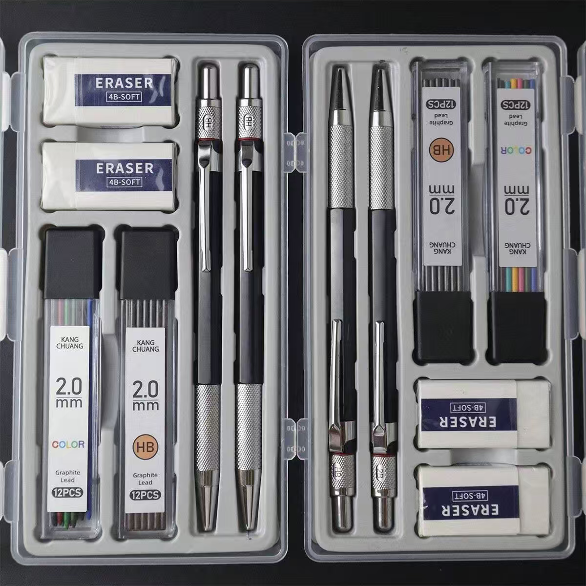 Professional drawing automatic pencil, metal activity pencil set, replacement core set, 2.0mm pencil lead, low center of gravity heavy touch professional automatic pencil, continuous core, dedicated