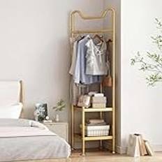 Mixtric Corner Wardrobe, 2-In-1 Clothes Rack, Metal Clothes Rail, Freestanding Coat Rack, Clothes Rails with 2 Shelves, for Hallway Living Room Bedroom,Gold