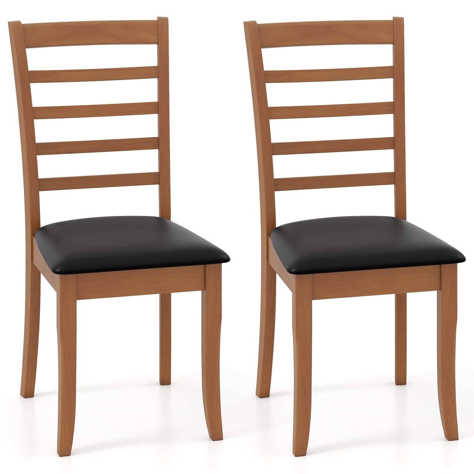 Træ spisebordsstole sæt med 2 – Ergonomisk, Sort, Gummitræ