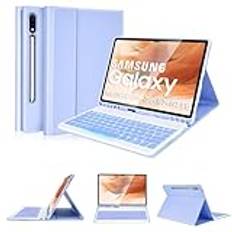 LAMA bakgrundsbelyst tangentbordsfodral för 12,4 tum Samsung Galaxy Tab S9 FE+/S9+/S8+/S7+/S7 FE, smalt skyddande fodral med tangentbord för Galaxy Tab S7 FE/S9 FE+/S9 Plus/S8 Plus/S7 Plus, brittisk