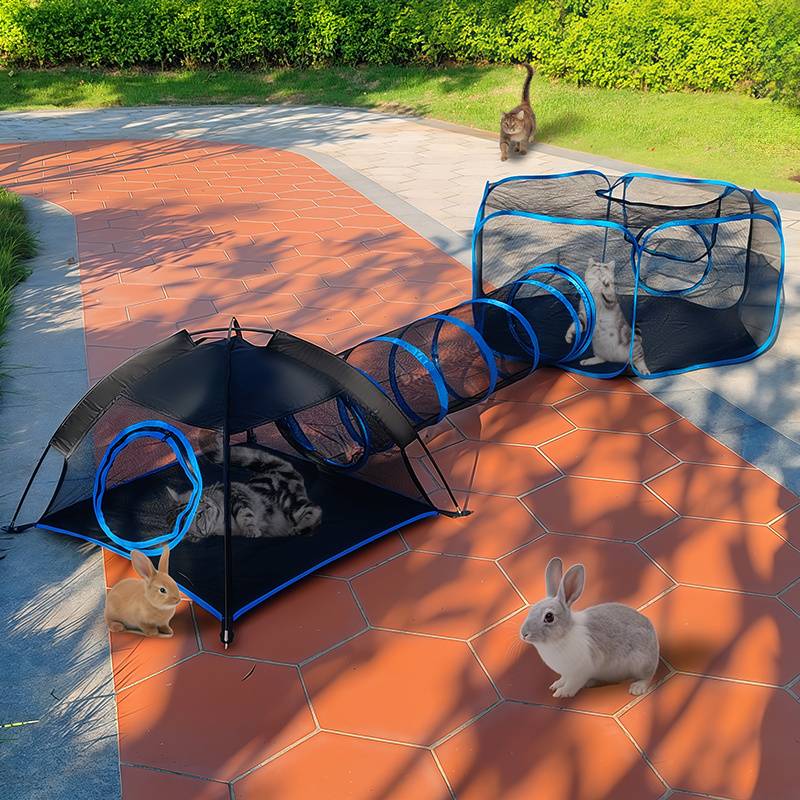 Outdoor Cat Enclosures For , Patio Portable Mesh Cat Tent, Tunnel, Playhouse With Free Carry Bag & Metal Rod For Multiple Cats And Small Animals